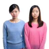Two Young Women Standing Together With Frowning Expressions on Transparent Background png