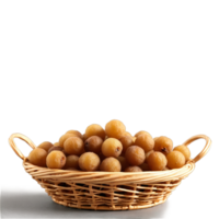 Dried longan berries in a sophisticated wicker basket light brown with a smooth surface png