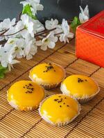 Closed up Chinese pastry moon cake, salted egg lava, traditional desert photo
