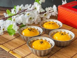 Chinese pastry moon cake, salted egg lava, traditional desert photo