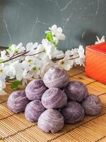 Closed up homemade Chinese pastry cake, stuffed bean and taro photo