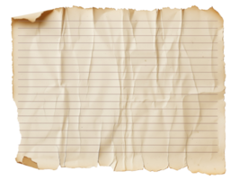 Aged Lined Notebook Paper with Torn and Wrinkled Edges on isolated background png