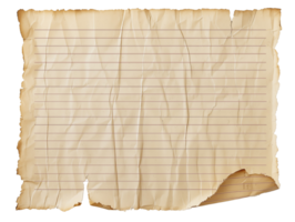 Aged Lined Notebook Paper with Torn and Wrinkled Edges on isolated background png