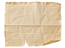 Aged Lined Notebook Paper with Torn and Wrinkled Edges on isolated background png