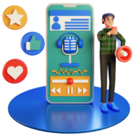 Man character Promoting Podcast Through Social Media 3d illustration png