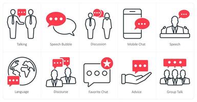 A set of 10 communication icons as talking, speech bubble, discussion vector