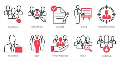 A set of 10 recruitment icons as candidates, recruitment, contract vector