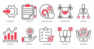 A set of 10 project management icons as integration, to do list, implementation vector