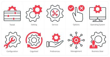 A set of 10 settings and configuration icons as tweak, setting, service vector