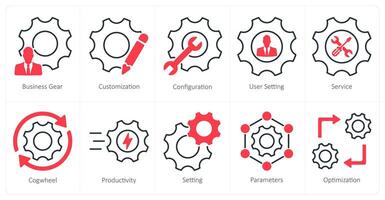 A set of 10 settings and configuration icons as business gear, customization, configuration vector