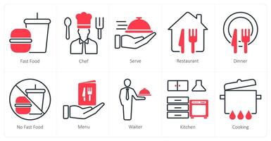 A set of 10 restaurant icons as fast food, chef, serve vector