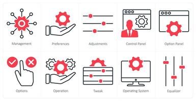 A set of 10 settings and configuration icons as management, preferences, adjustments vector