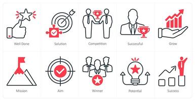 A set of 10 success icons as well done, solution, competition vector