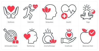 A set of 10 wellness icons as wellness, exercise, relaxation vector