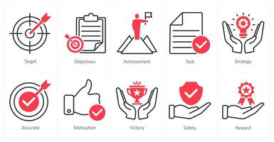A set of 10 success icons as target, objectives, achievement vector