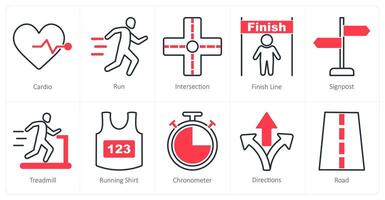 A set of 10 running icons as cardio, run, intersection vector