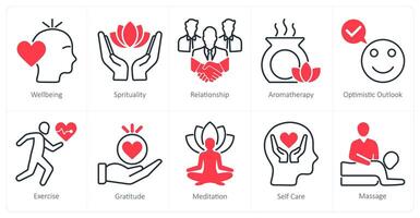 A set of 10 wellness icons as wellbeing, spirituality, relationship vector