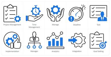 A set of 10 project management icons as project management, time management, manage vector