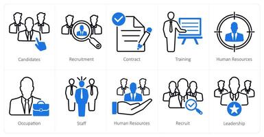 A set of 10 recruitment icons as candidates, recruitment, contract vector