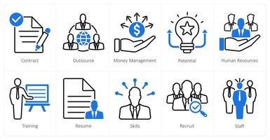 A set of 10 recruitment icons as contract, outsource, money managemen vector