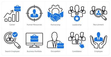 A set of 10 recruitment icons as career, human resources, partnership vector