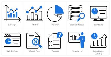 A set of 10 statistics icons as bar graph, statistics, pie chart vector