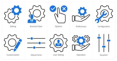 A set of 10 settings and configuration icons as setting, business gear, options vector