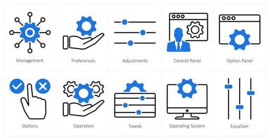 A set of 10 settings and configuration icons as management, preferences, adjustments vector