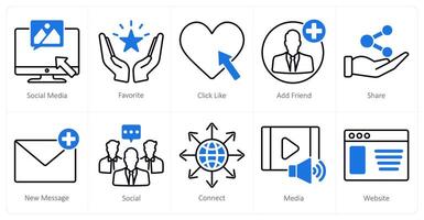 A set of 10 social media icons as social media, favorite, click like vector