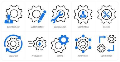 A set of 10 settings and configuration icons as business gear, customization, configuration vector