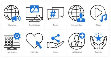 A set of 10 social media icons as marketing, social media, topics vector