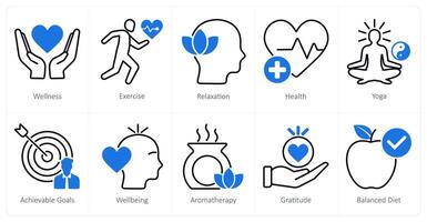 A set of 10 wellness icons as wellness, exercise, relaxation vector
