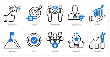 A set of 10 success icons as well done, solution, competition vector