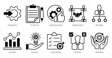 A set of 10 project management icons as integration, to do list, implementation vector