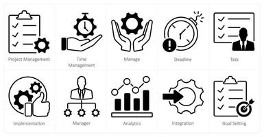 A set of 10 project management icons as project management, time management, manage vector