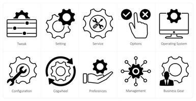 A set of 10 settings and configuration icons as tweak, setting, service vector