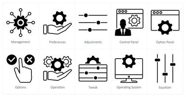 A set of 10 settings and configuration icons as management, preferences, adjustments vector