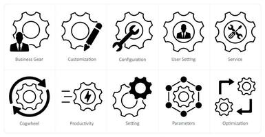 A set of 10 settings and configuration icons as business gear, customization, configuration vector