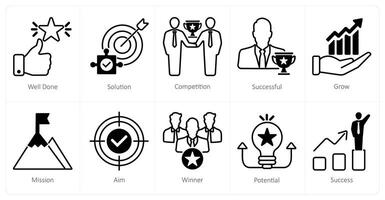 A set of 10 success icons as well done, solution, competition vector