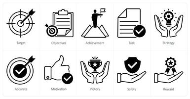 A set of 10 success icons as target, objectives, achievement vector
