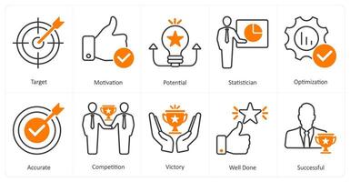 A set of 10 mix icons as target, motivation, potential vector