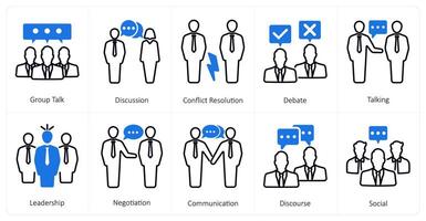 A set of 10 mix icons as group talk, discussion, conflict resolution vector