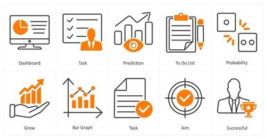 A set of 10 mix icons as dashboard, task, prediction vector