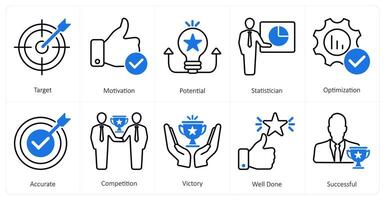 A set of 10 mix icons as target, motivation, potential vector