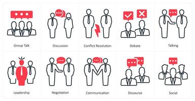 A set of 10 mix icons as group talk, discussion, conflict resolution vector