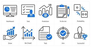 A set of 10 mix icons as dashboard, task, prediction vector