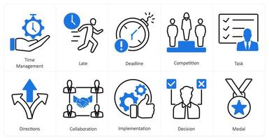 A set of 10 mix icons as time management, late, deadline vector