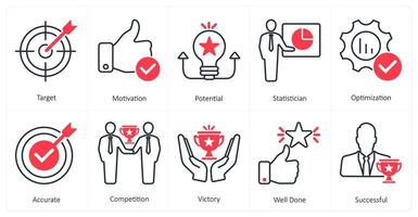A set of 10 mix icons as target, motivation, potential vector