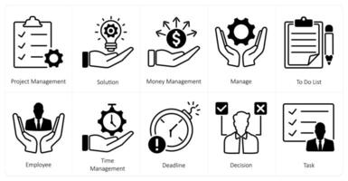 A set of 10 mix icons as project management, solution, money management vector