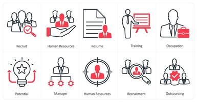 A set of 10 mix icons as recruit, human resources, resume vector